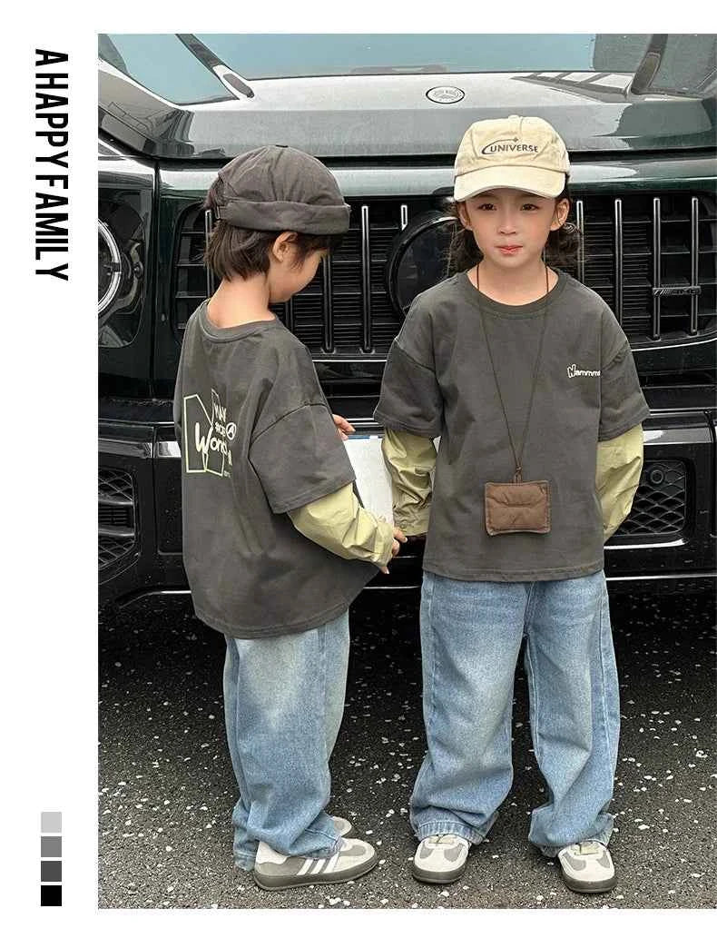 Fashion Family Long Sleeve T-shirt Parent-child Tee Korean Father Mother and Son Daughter Same Clothes Dad Mom and Baby Clothing