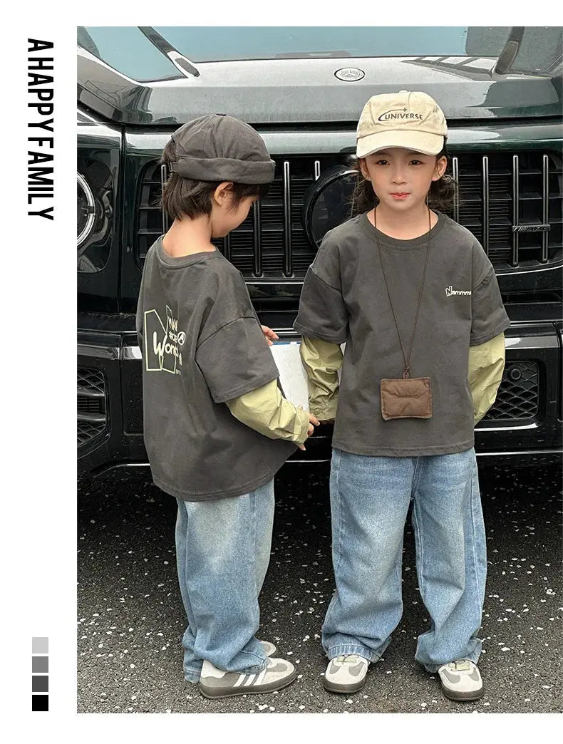 Fashion Family Long Sleeve T-shirt Parent-child Tee Korean Father Mother and Son Daughter Same Clothes Dad Mom and Baby Clothing - Mein Shop