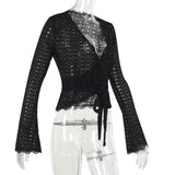 Women's T-shirt New Autumn Club Party Sexy Lace Tees Streetwear Fashion Long Sleeves T-shirt Lady Versatile Casual Slim Clothing - Mein Shop