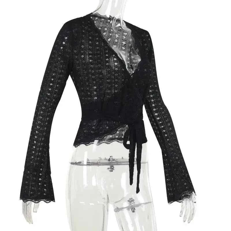 Women's T-shirt New Autumn Club Party Sexy Lace Tees Streetwear Fashion Long Sleeves T-shirt Lady Versatile Casual Slim Clothing - Mein Shop