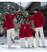 Funny Family Red Hoodies Ear Winter Warm Parent-child Clothes Dad Mom Daughter Son Matching Thick Hooded Sweatshirts Pants Sets - Mein Shop