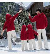 Funny Family Red Hoodies Ear Winter Warm Parent-child Clothes Dad Mom Daughter Son Matching Thick Hooded Sweatshirts Pants Sets - Mein Shop
