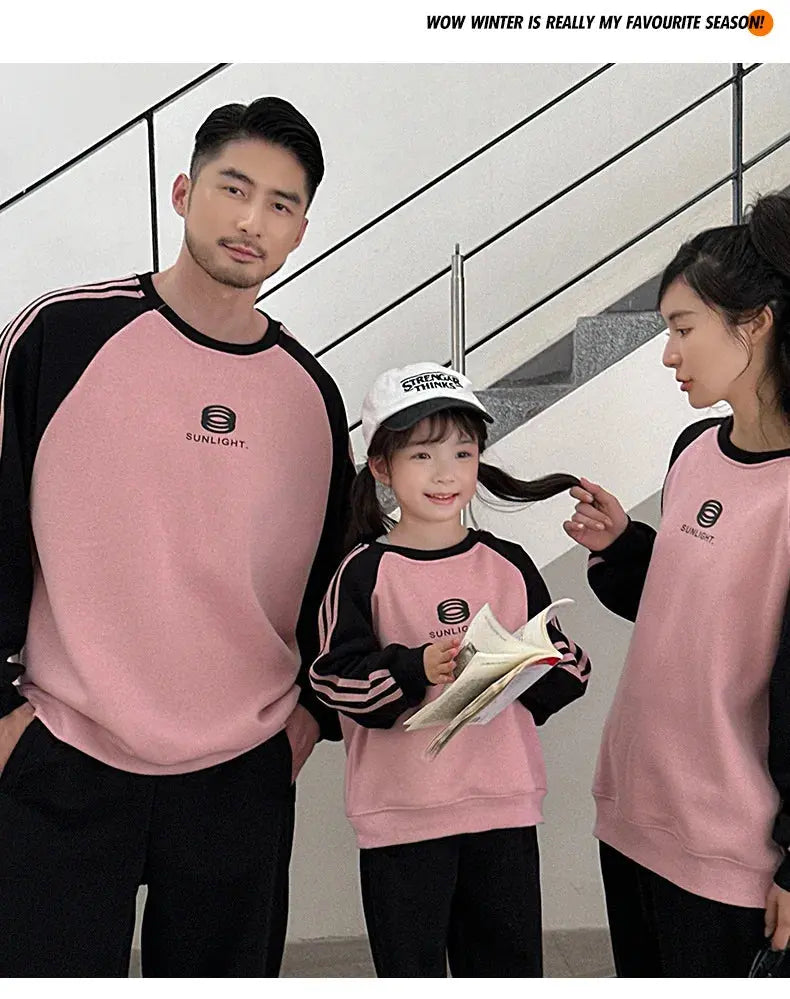 Parents and Children Warm Sweatshirts for The Whole Family Clothes Winter Father Mother and Son Daughter Thick Long Sleeve Tops - Mein Shop