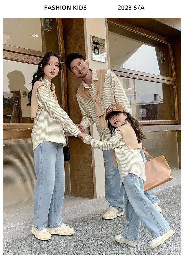 Family Matching Clothes 2024 Korea Spring Dad Mom and Baby Same Shirts for Women Fashion Clothing Children Boy Girl Plaid Blouse - Mein Shop