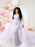Schwangerenkleider Fotoshooting mit langen Ärmeln und V-Ausschnitt, elegante Mesh-Robe mit Bodenschleppe für Schwangerschaftsfotos und Babypartys