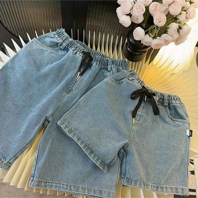 Family Fashion Beach Mother Father and Girl Boy Blue Clothes Vacation Look Mom Daughter Holiday Dress Korean Dad Son T Shirts