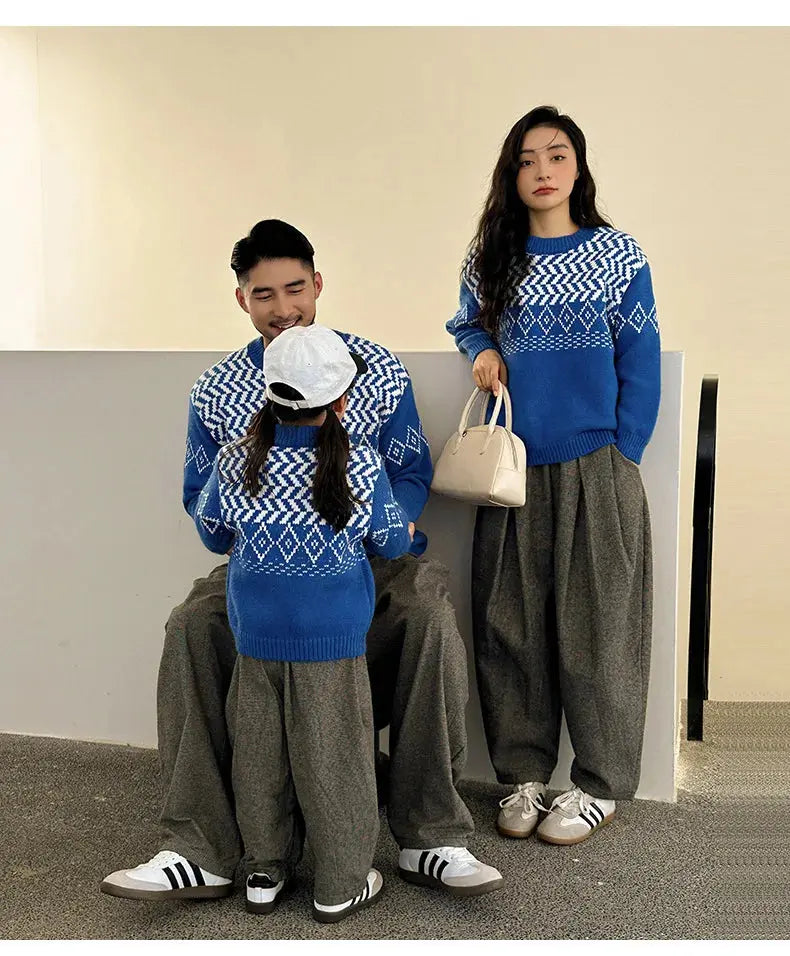 Knit Sweaters for The Whole Family Knitwear Winter Father Mother and Daughter Son Children Boy Girl Knitted Long Sleeve Pullover - Mein Shop