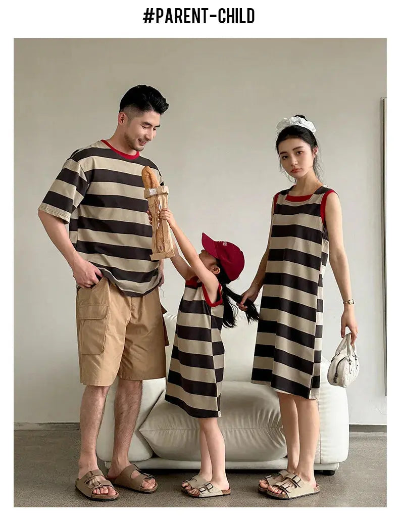 Family Matching Couple Look Clothing Fashion Mom Daughter Sleeveless Dress Dad Son T Shirts Shorts Korean Sister Brother Outfits Mein Shop