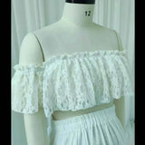 Schwangerschaftskleid Fotografie: Ein-Schulter Spitze Kurzoberteil & Leinen Baumwolle Lange Rock Maternity Kleider für Babypartys