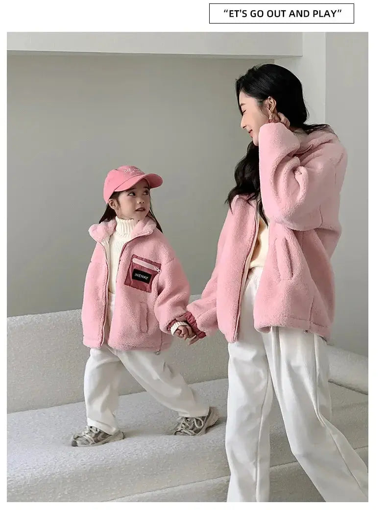 Family Thick Mother Children Suit Warm Winter Korean Fashion Women Daughter Son Matching Coat Baby Clothes  Zipper Sets Jacket - Mein Shop