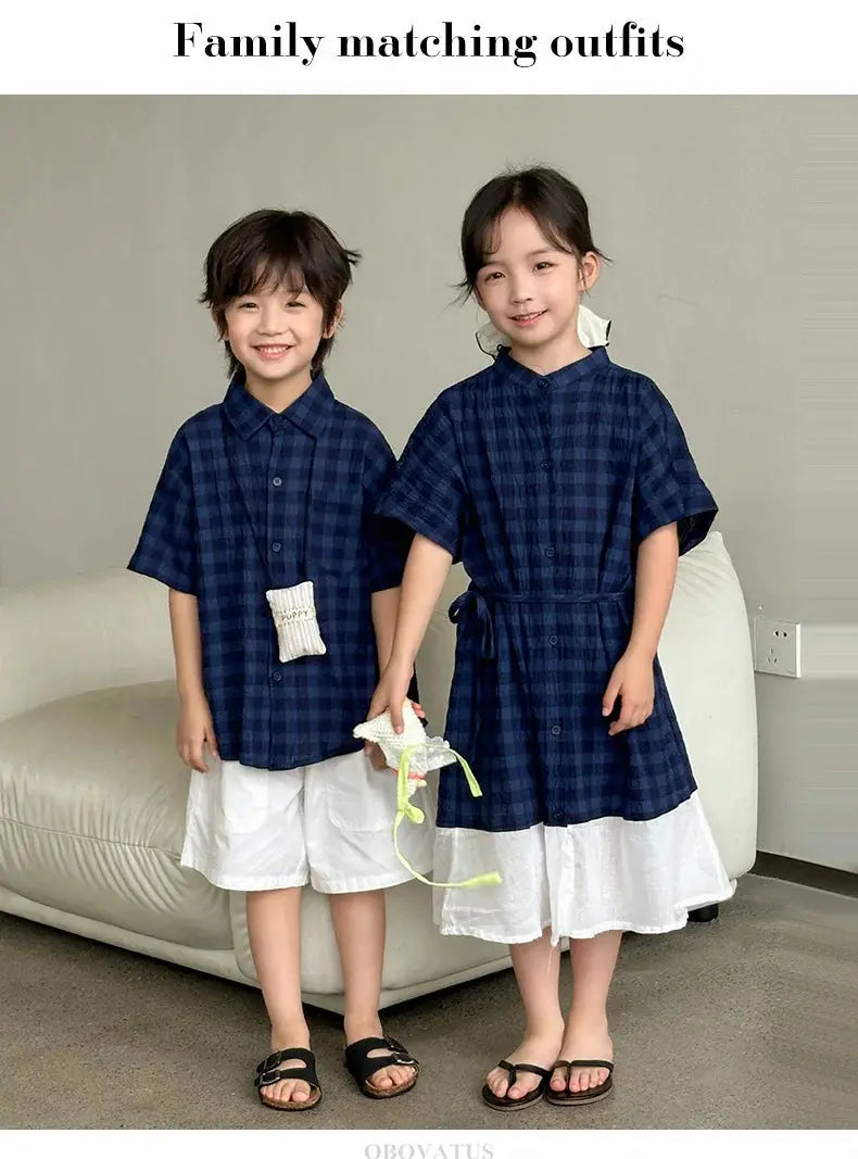 Family Matching Clothes Boy Girl Outfit Set Father and Son Shirt Shorts Suit Mother and Daughter Dress Same Girl Blouse Dress - Mein Shop