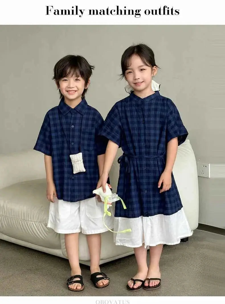 Family Matching Clothes Boy Girl Outfit Set Father and Son Shirt Shorts Suit Mother and Daughter Dress Same Girl Blouse Dress
