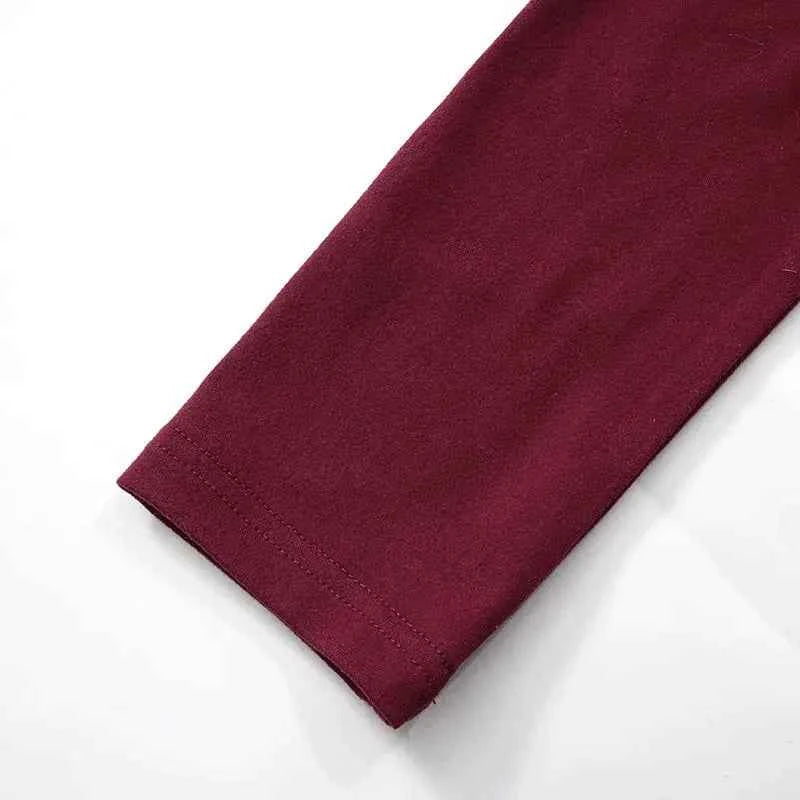 Wine Red T-shirts for Women 2025 Autumn Long Sleeve Split Slim Fit Tee Shirt Female Clothing Y2K Tunics Crop Tops Streetwear