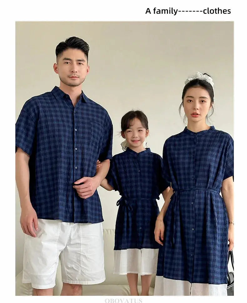 Family Matching Clothes Boy Girl Outfit Set Father and Son Shirt Shorts Suit Mother and Daughter Dress Same Girl Blouse Dress - Mein Shop