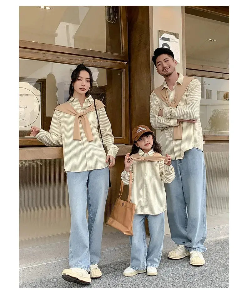 Family Matching Clothes 2024 Korea Spring Dad Mom and Baby Same Shirts for Women Fashion Clothing Children Boy Girl Plaid Blouse - Mein Shop