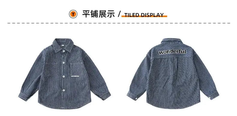 Family Cotton Denim Shirts Parent-child Fashion Clothes Mother and Daughter Jacket Korean Father and Son Same Stripe Coat Tops - Mein Shop