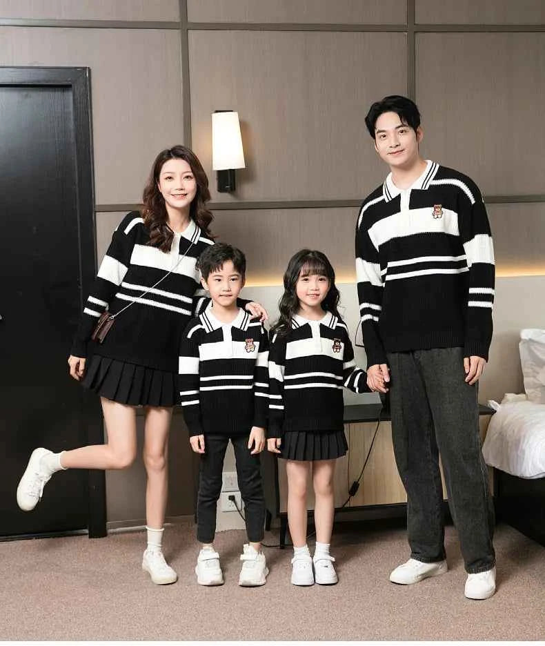 Sweater for The Whole Family Polo Knit Tops Fashion Mom and Daughter Child Girl Matching Jumper Dad and Son Baby Boy Knitwear
