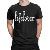 Men's T-Shirt Lifelover White Solid Logo Fun Pure Cotton Tee Shirt Short Sleeve T Shirt Crew Neck Tops 6XL