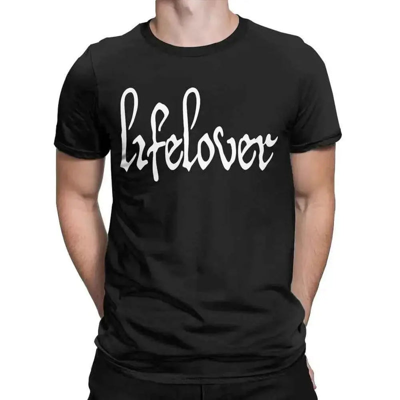 Men's T-Shirt Lifelover White Solid Logo Fun Pure Cotton Tee Shirt Short Sleeve T Shirt Crew Neck Tops 6XL