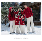 Funny Family Red Hoodies Ear Winter Warm Parent-child Clothes Dad Mom Daughter Son Matching Thick Hooded Sweatshirts Pants Sets - Mein Shop