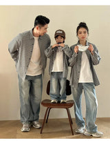 Matching Family Plaid Shirts Dad Mom and Boys Girls Fashion Clothes Korean Father Mother and Daughter Son Same Clothing Jacket Mein Shop