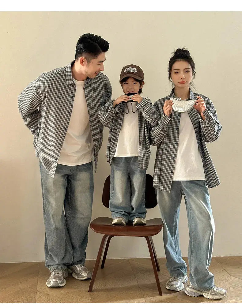 Matching Family Plaid Shirts Dad Mom and Boys Girls Fashion Clothes Korean Father Mother and Daughter Son Same Clothing Jacket Mein Shop