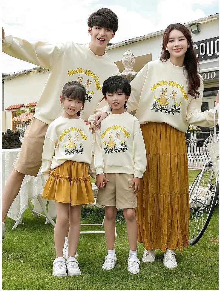 Family Matching Clothes Sets for Couple Mother and Daughter Tops Skirts Two Piece Outfits Father and Son Sweatshirts Shorts Suit