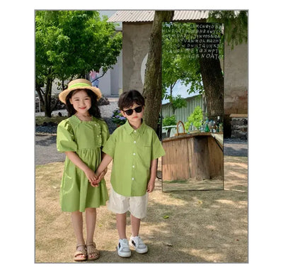Family Matching Clothes Mom Daughter Dress Dad and Son Sets Korean Women Dresses Mother and Boys Outfits Brother Sister Clothing - Mein Shop