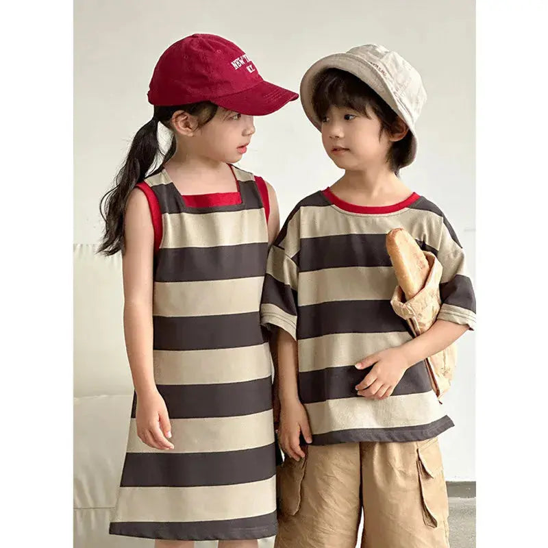 Family Matching Couple Look Clothing Fashion Mom Daughter Sleeveless Dress Dad Son T Shirts Shorts Korean Sister Brother Outfits Mein Shop