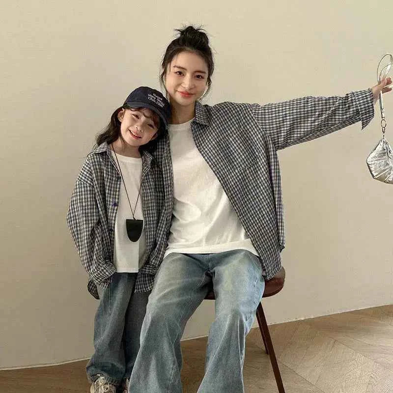 Matching Family Plaid Shirts Dad Mom and Boys Girls Fashion Clothes Korean Father Mother and Daughter Son Same Clothing Jacket