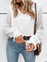 Elegant sexy shirt for women Small V-neck long sleeve solid color casual shirt for women - Mein Shop