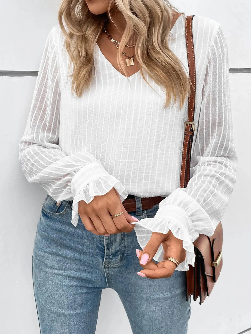 Elegant sexy shirt for women Small V-neck long sleeve solid color casual shirt for women - Mein Shop