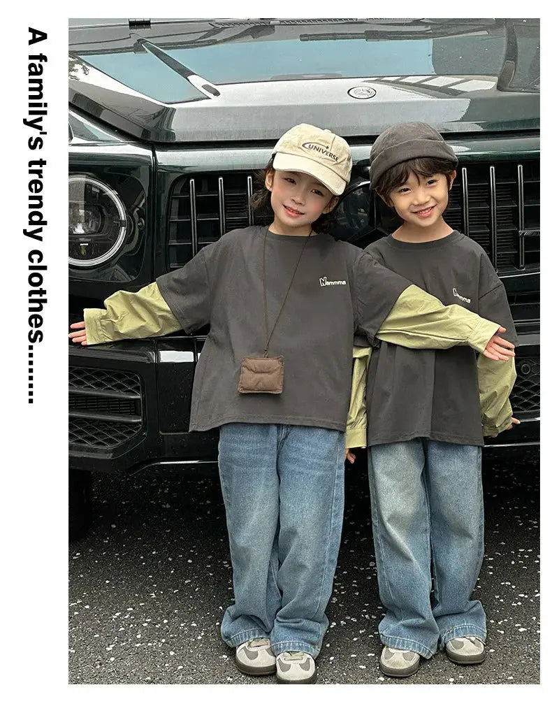 Fashion Family Long Sleeve T-shirt Parent-child Tee Korean Father Mother and Son Daughter Same Clothes Dad Mom and Baby Clothing - Mein Shop