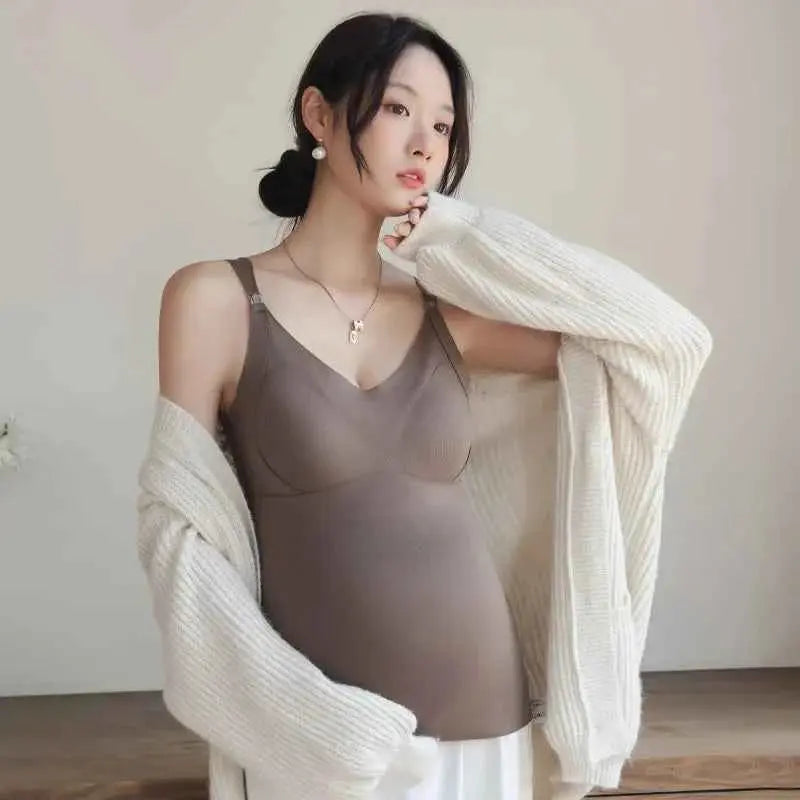 Neue Mode Schwangere Damen Weste Warmes Top für Herbst und Winter, kein BH nötig, Stilltop für werdende Mütter