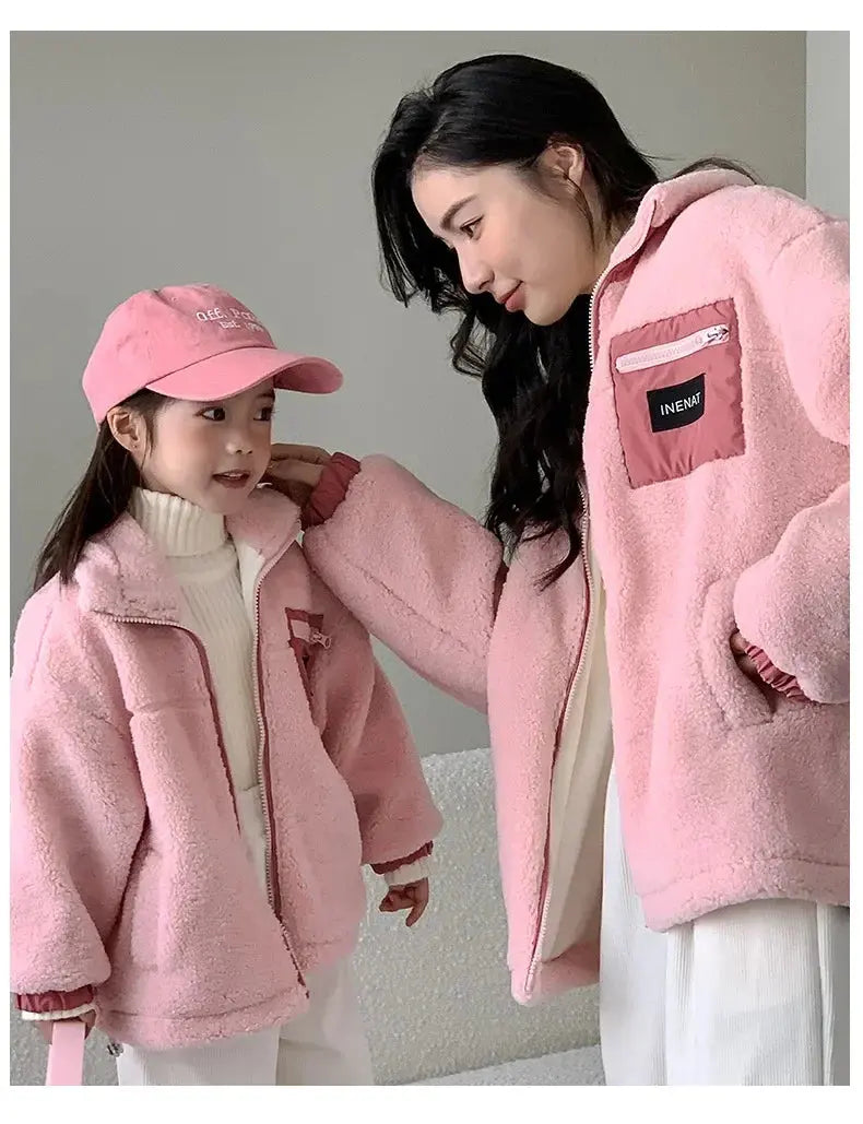 Family Thick Mother Children Suit Warm Winter Korean Fashion Women Daughter Son Matching Coat Baby Clothes  Zipper Sets Jacket - Mein Shop