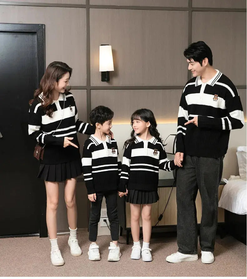 Sweater for The Whole Family Polo Knit Tops Fashion Mom and Daughter Child Girl Matching Jumper Dad and Son Baby Boy Knitwear - Mein Shop