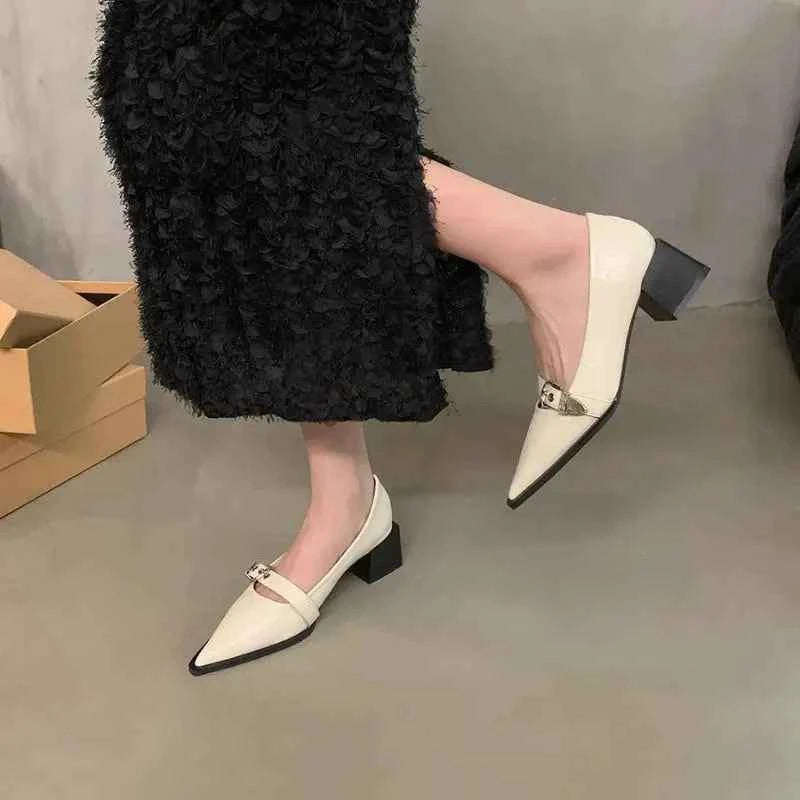 2025 Women Shoe Fashion Pointed High Heel Single Shoe Trend New Retro Spring Belt Buckle French Elegant Banquet Dress Shoes