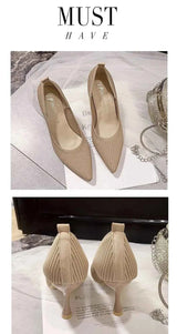Comemore Comfortable Stilettos Dress Women's Shoes Spring 2023 Trend New Pointed High Heels Fashion Knitted Pumps Knitted Shoe
