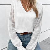 Elegant sexy shirt for women Small V-neck long sleeve solid color casual shirt for women - Mein Shop