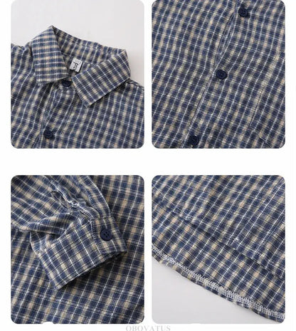 New Elegant Family Look Clothing Mother and Daughter Father Son Plaid Shirt Long Sleeve Blouse Fashion Family Matching Outfit - Mein Shop