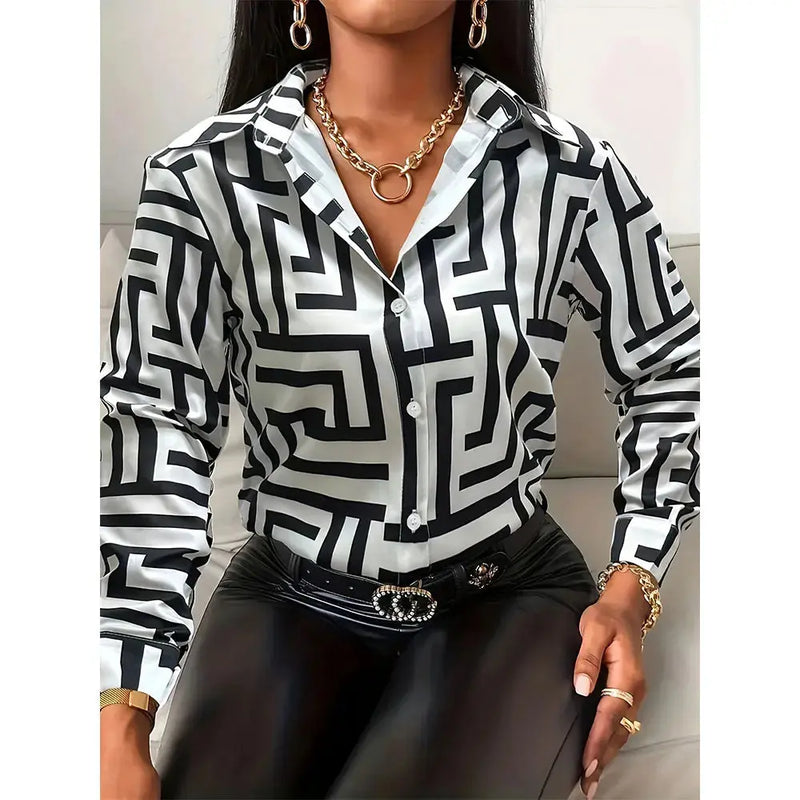 Women'S Shirt Elegant Evening Gown Women'S Plus-Size Lapel Button-Down Long-Sleeved Top Summer Fashion Hawaiian Vacation Shirt - Mein Shop