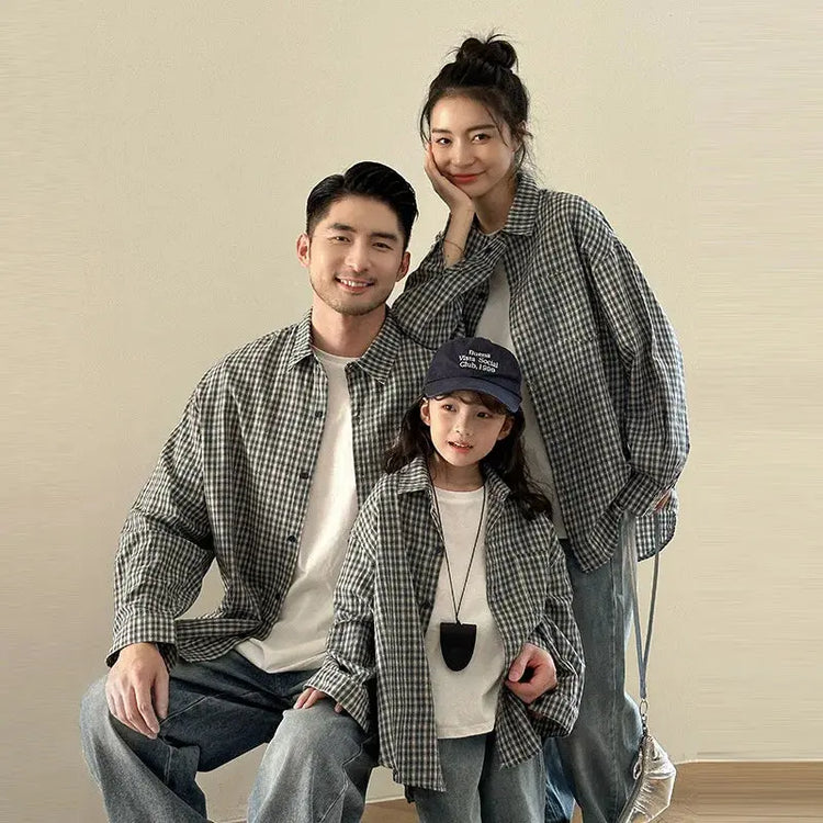 Matching Family Plaid Shirts Dad Mom and Boys Girls Fashion Clothes Korean Father Mother and Daughter Son Same Clothing Jacket Mein Shop