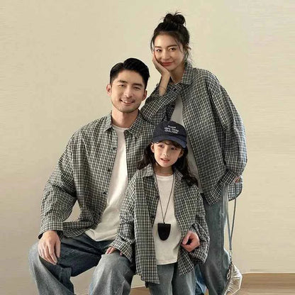 Matching Family Plaid Shirts Dad Mom and Boys Girls Fashion Clothes Korean Father Mother and Daughter Son Same Clothing Jacket