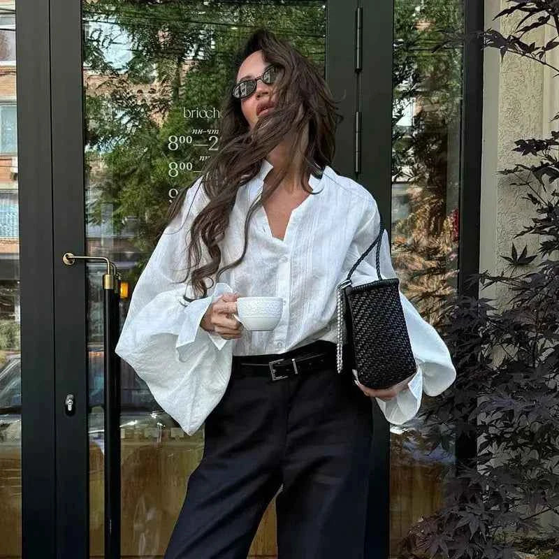 Fashion White Shirts Women Long Sleeve Oversize Blouse 2025 New Spring Summer Basic Tops Cotton Chic Shirt for Women