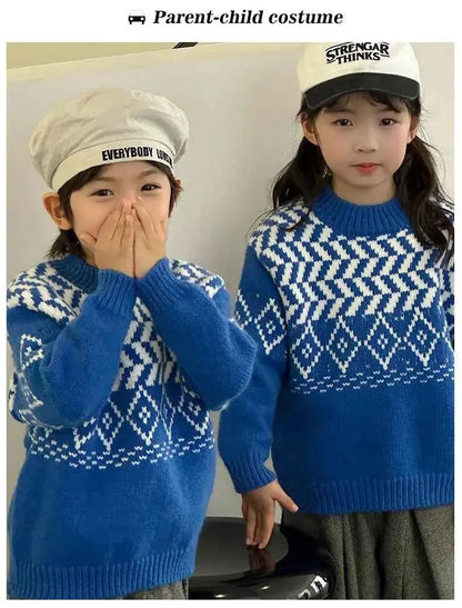 Knit Sweaters for The Whole Family Knitwear Winter Father Mother and Daughter Son Children Boy Girl Knitted Long Sleeve Pullover