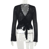 Women's T-shirt New Autumn Club Party Sexy Lace Tees Streetwear Fashion Long Sleeves T-shirt Lady Versatile Casual Slim Clothing - Mein Shop