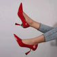 Shoes Woman 2024 Trend New Summer Red Heels Elegant Woman Black Heeled Pointed Toe Pumps Dress Leather White Ladies Shoe