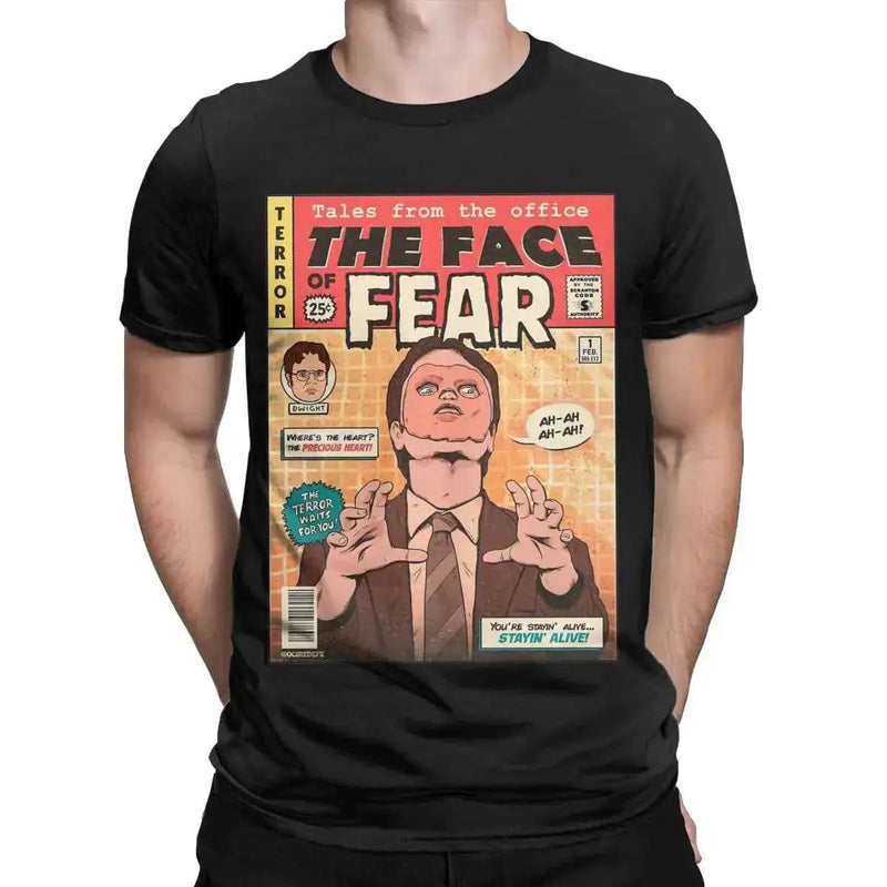 Men T-Shirts The Office Face Fear Dwight Fun Pure Cotton Tees Short Sleeve T Shirt Round Collar Clothes New Arrival