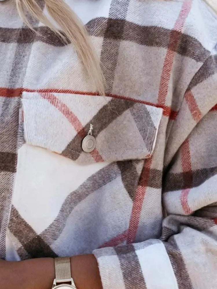 Shirts For Women Plaid Long Sleeve Button Up Shirt Collared Tops And Blouse 2024 Autumn Spring Fashion Loose Casual Black White - Mein Shop