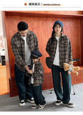 Equal Family Plaid Shirts Autumn Father Mother and Daughter Son Same Long Sleeve Tops Korean Vintage Parent-child Jacket Coat - Mein Shop